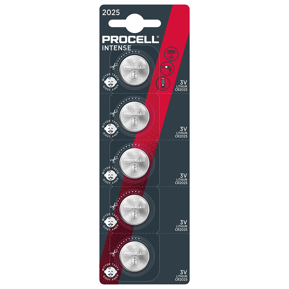 Duracell Procell Intense CR2025 Coin Cell Lithium Batteries | 5 Pack