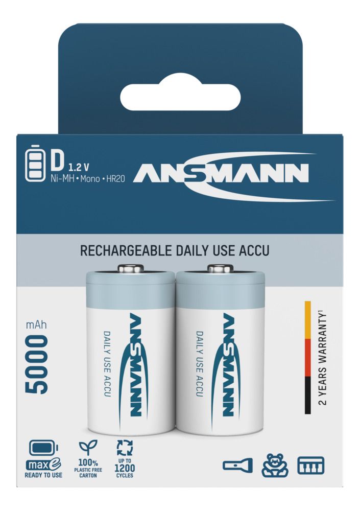 Ansmann Max-E D HR20 5000mAh Pre-Charged Rechargeable Batteries 2 Pack