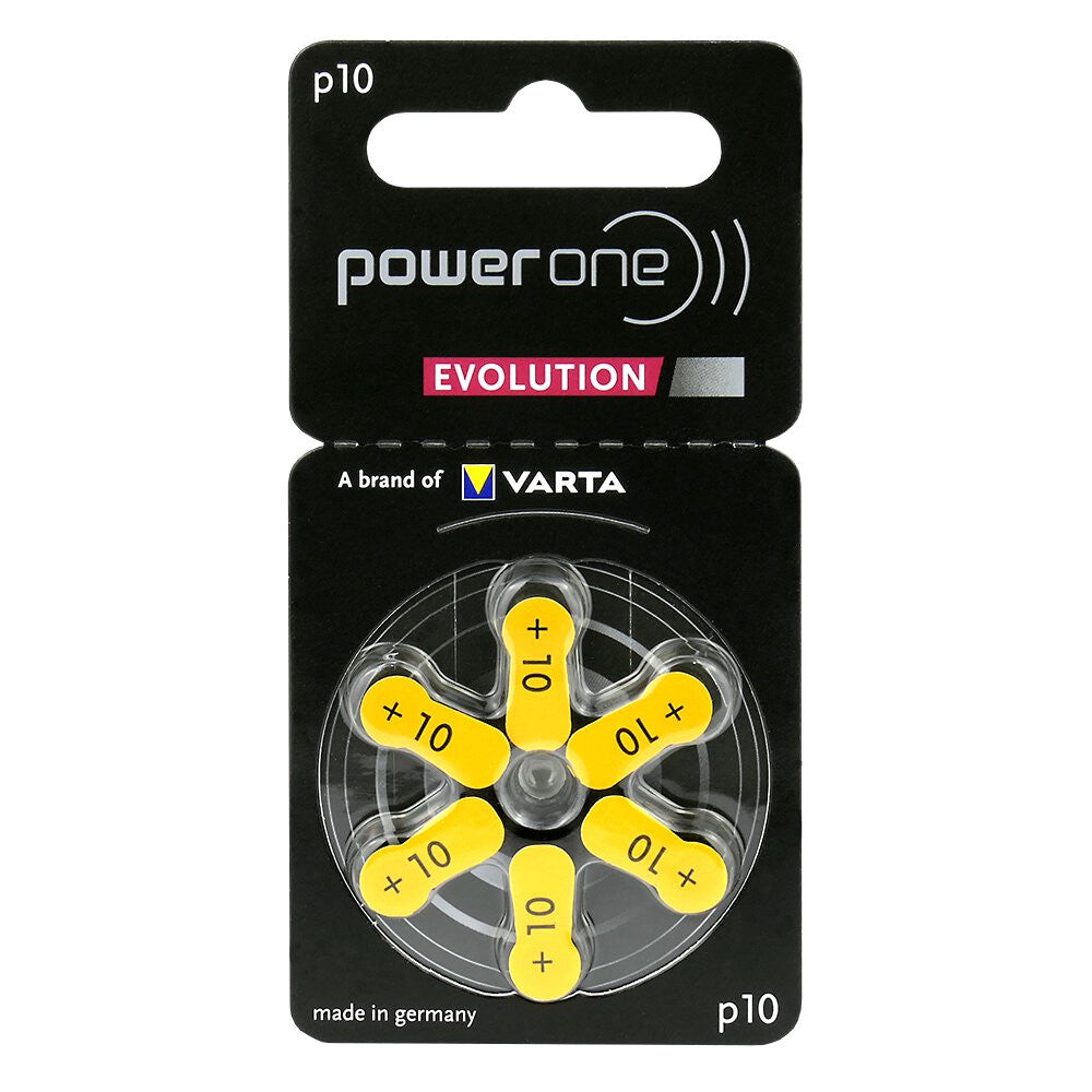 PowerOne Evolution Size 10 | Yellow | Hearing Aid Batteries | 6 Pack