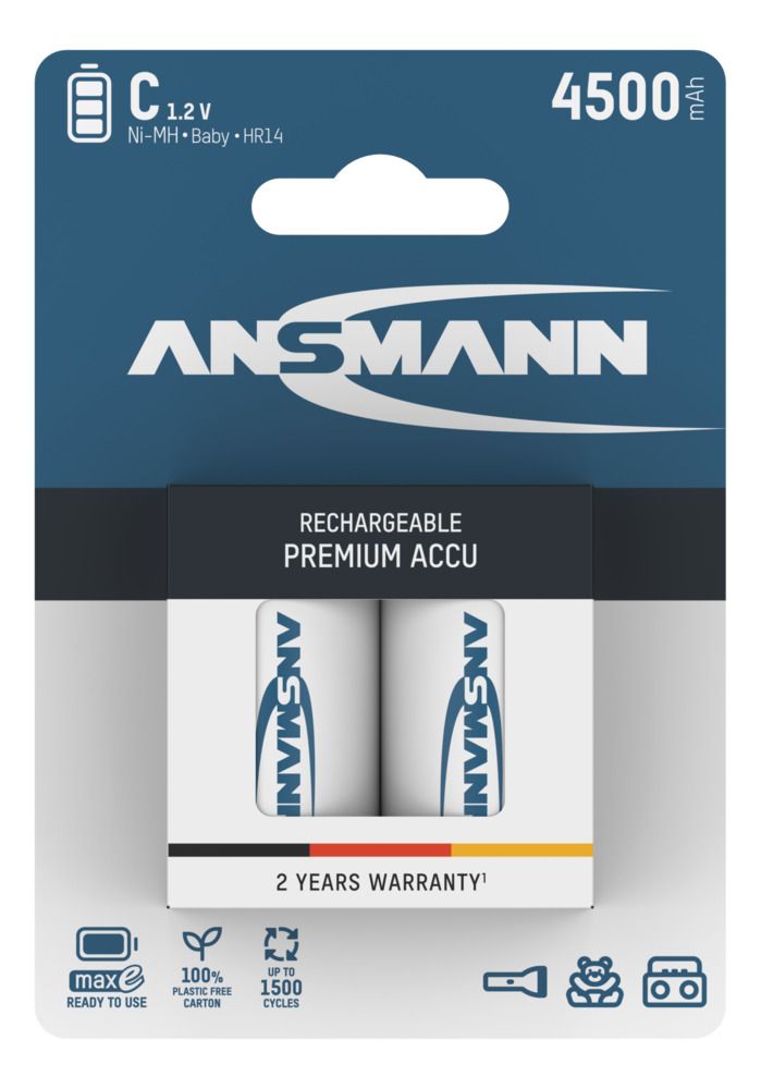 Ansmann Max-E C HR14 4500mAh Pre-Charged Rechargeable Batteries | 2 Pack