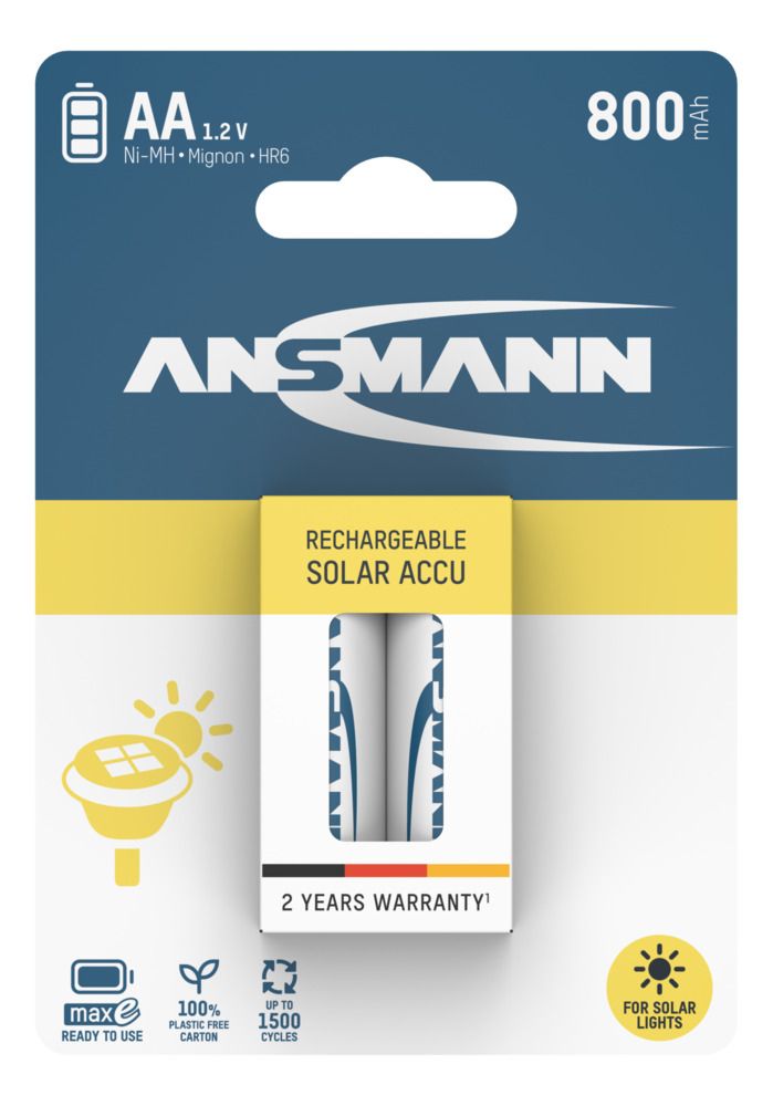 Ansmann Solar Garden Lights 800mAh AA HR6 Rechargeable Batteries | 2 Pack