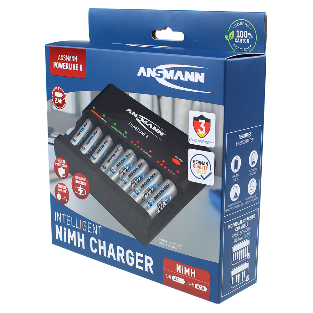 Ansmann Powerline 8 AA/AAA Battery Charger | UK/EU Plug