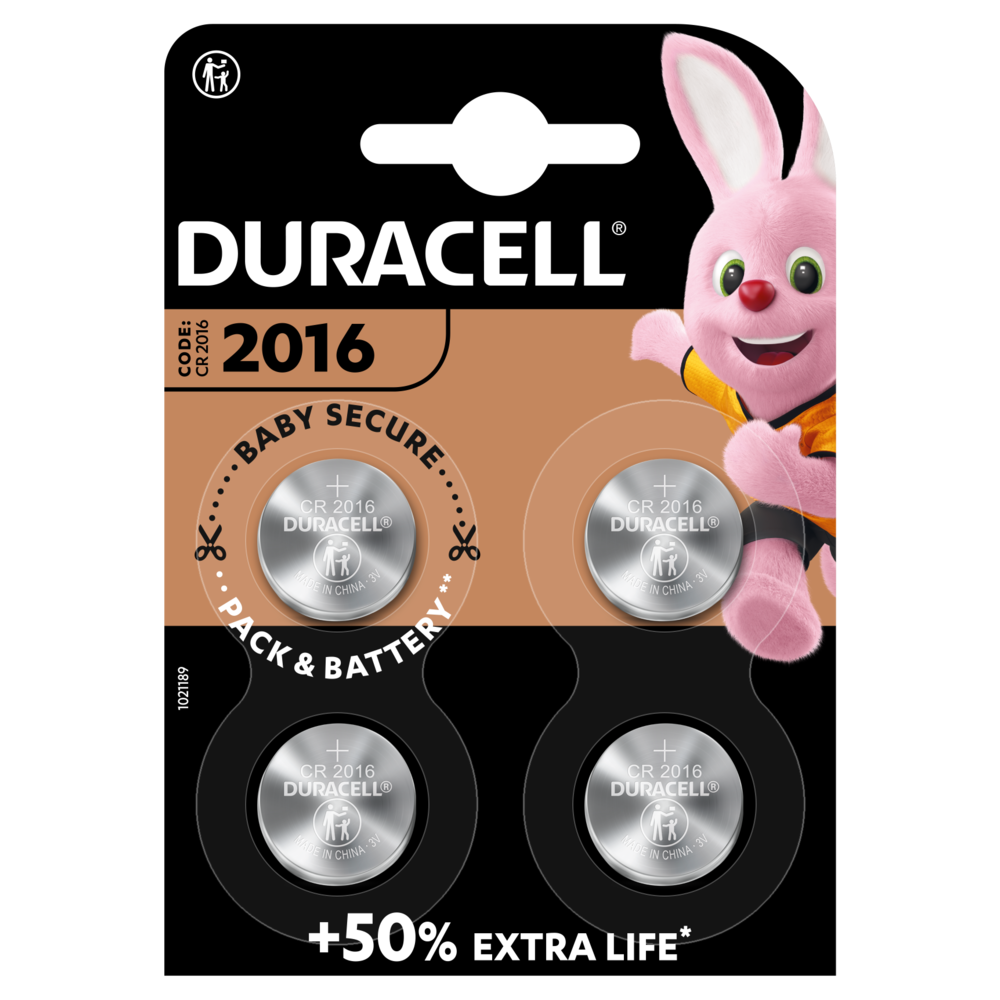 Duracell DL2016 CR2016 Lithium Coin Cell Batteries | 4 Pack