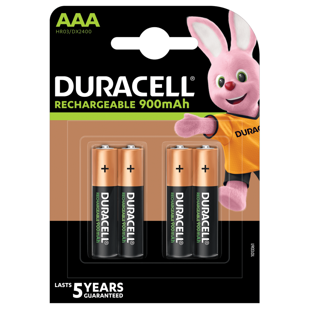 Duracell Rechargeable AAA HR03 900mAh Pre-Charged Rechargeable Batteries | 4 Pack