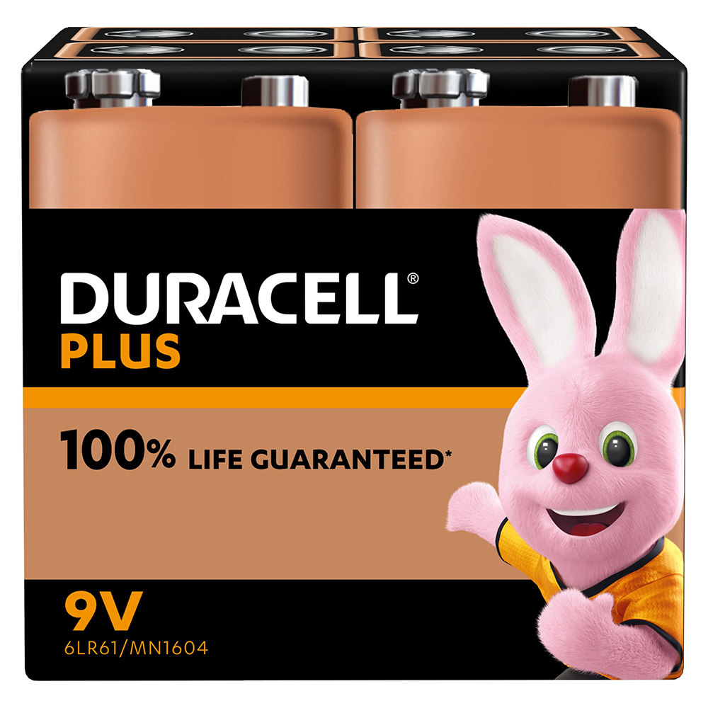 Duracell Plus 9V PP3 6LR61 Batteries | 4 Pack