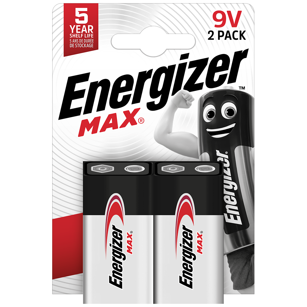 Energizer Max 9V PP3 6LR61 Alkaline Battery | 2 Pack