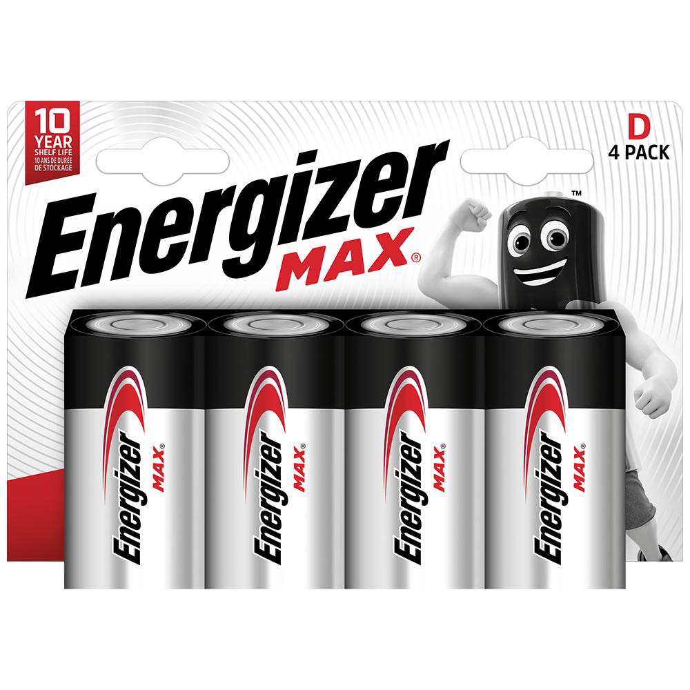 Energizer Max D LR20 Alkaline Batteries | 4 Pack