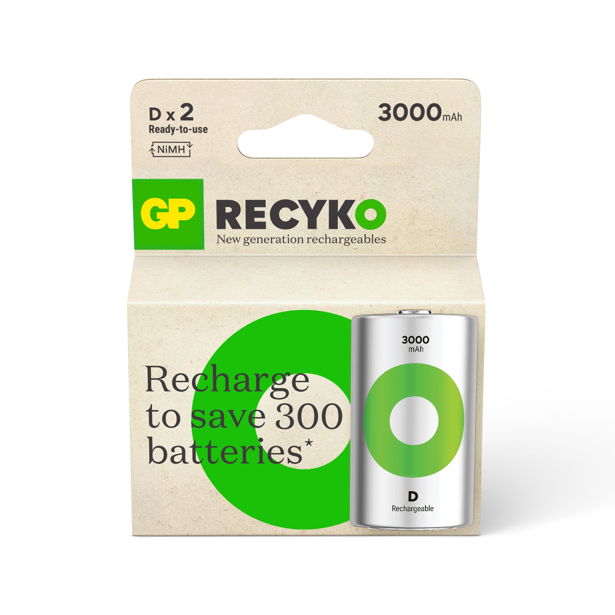 GP ReCyko+ D LR20 3000mAh Rechargeable Batteries | 2 Pack