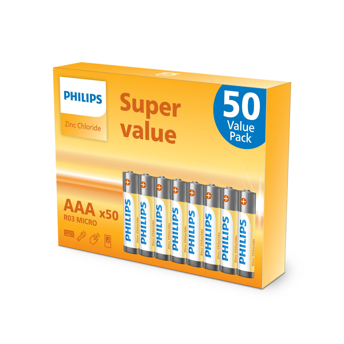 Philips Zinc AAA LR03 Batteries | 50 Pack