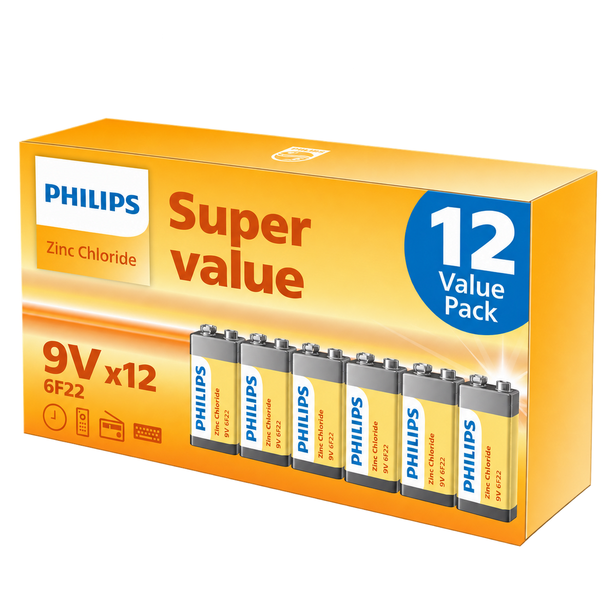 Philips Zinc 9V PP3 6LR61 Battery | 12 Pack