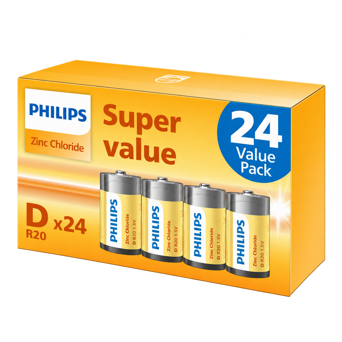 Philips Zinc D LR20 Batteries | 24 Pack