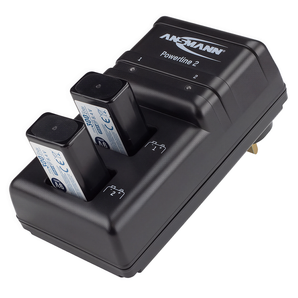 Ansmann Powerline 2 Charger with 2 x Ansmann 300mAh 9V Rechargeable Batteries