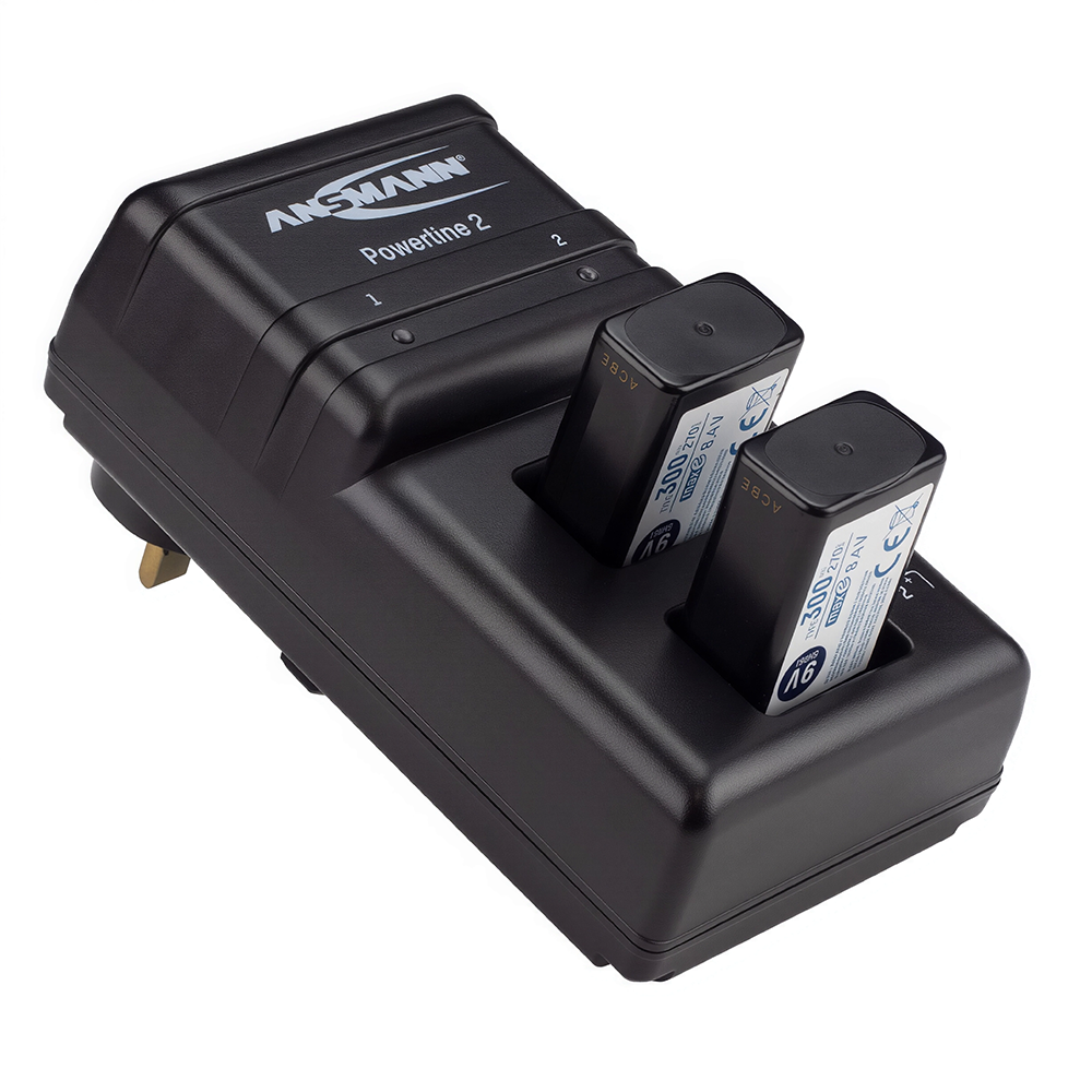 Ansmann Powerline 2 Charger with 2 x Ansmann 300mAh 9V Rechargeable Batteries