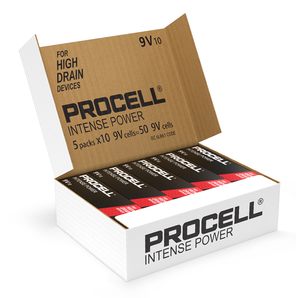 Duracell Procell Intense Power 9V PP3 6LR61 PX1604 Batteries | Box of 50