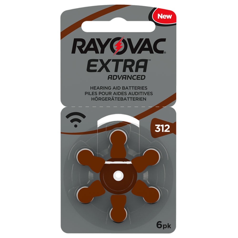 Rayovac Extra Advanced Size 312 | Brown | Hearing Aid Batteries | 6 Pack