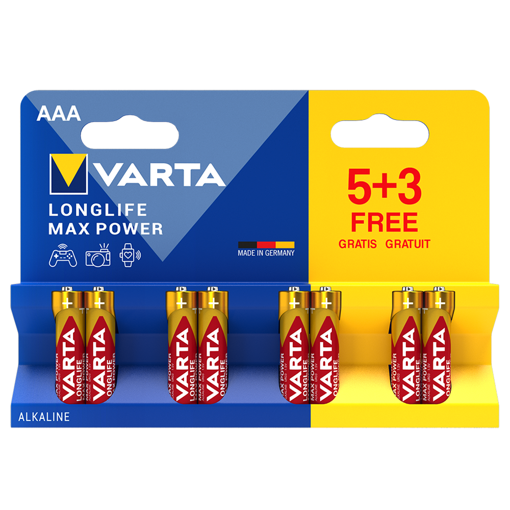 Varta Longlife Max Power AAA LR03 Alkaline Batteries | 8 Pack