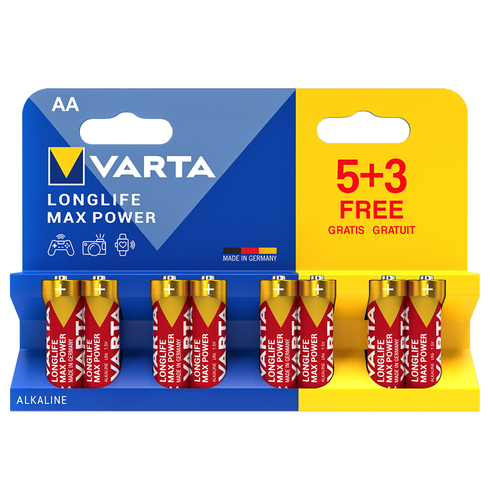 Varta Longlife Max Power AA LR6 Alkaline Batteries | 8 Pack