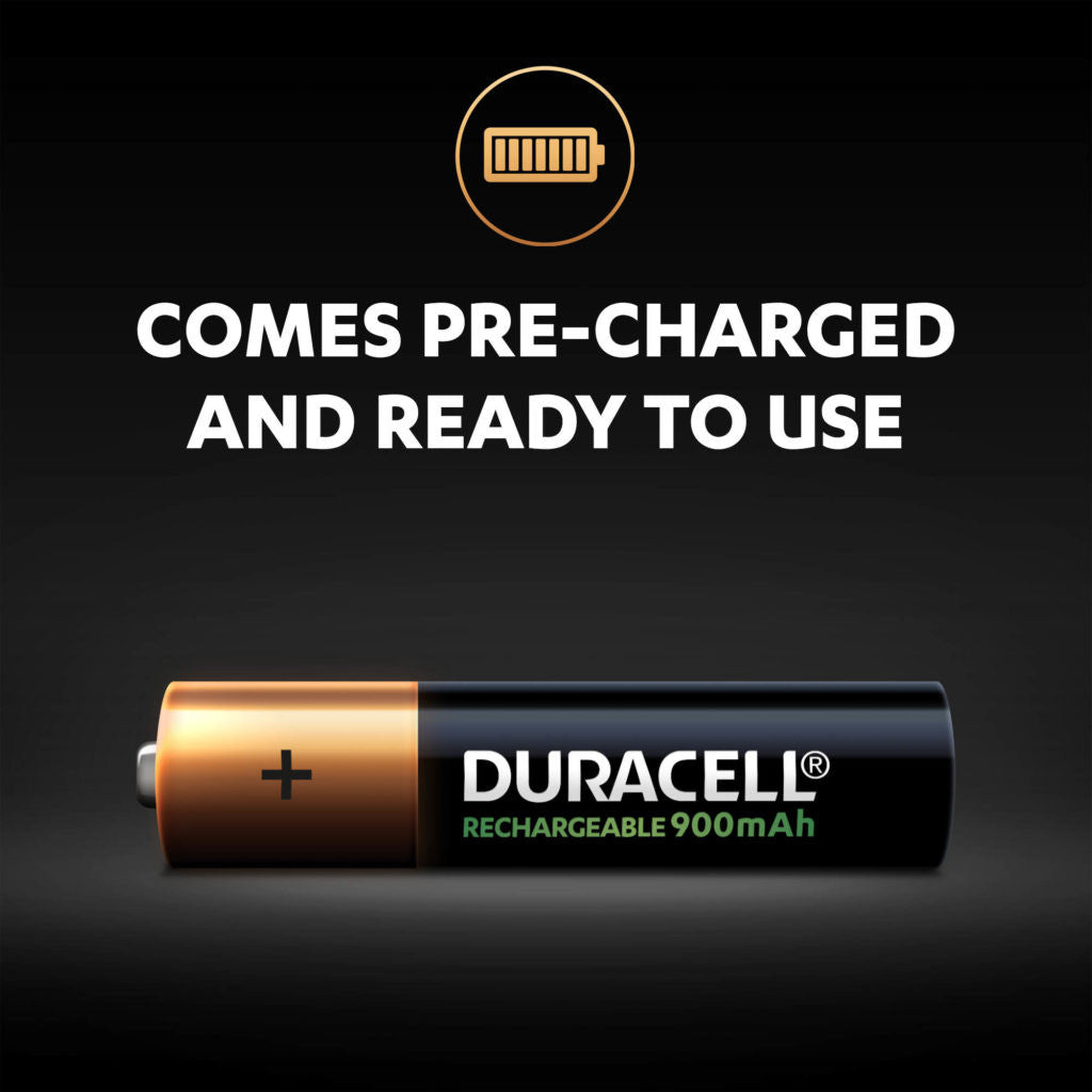 Duracell Rechargeable AAA HR03 900mAh Pre-Charged Rechargeable Batteries | 4 Pack