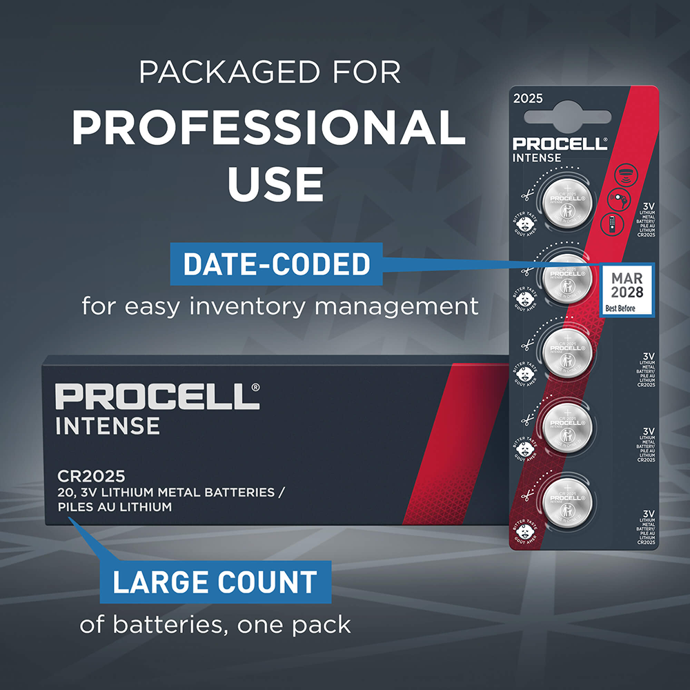 Duracell Procell Intense CR2025 Coin Cell Lithium Batteries | 5 Pack