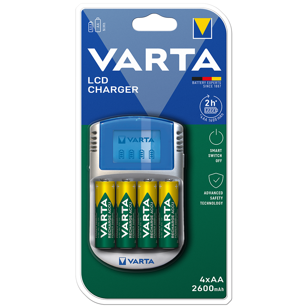 Varta LCD Battery Charger inc 4 x AA 2600mAh Batteries
