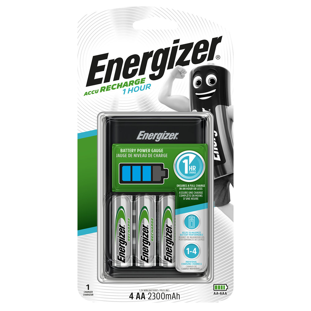 Energizer 1 Hour Battery Charger | Inc 4 x 2300mAh AA Rechargeable Batteries