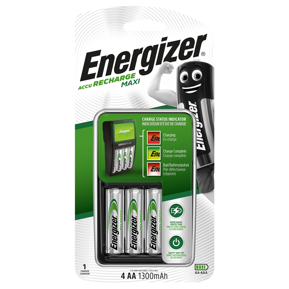 Energizer Maxi Charger | Inc 4 x AA 1300mAh Rechargeable Batteries