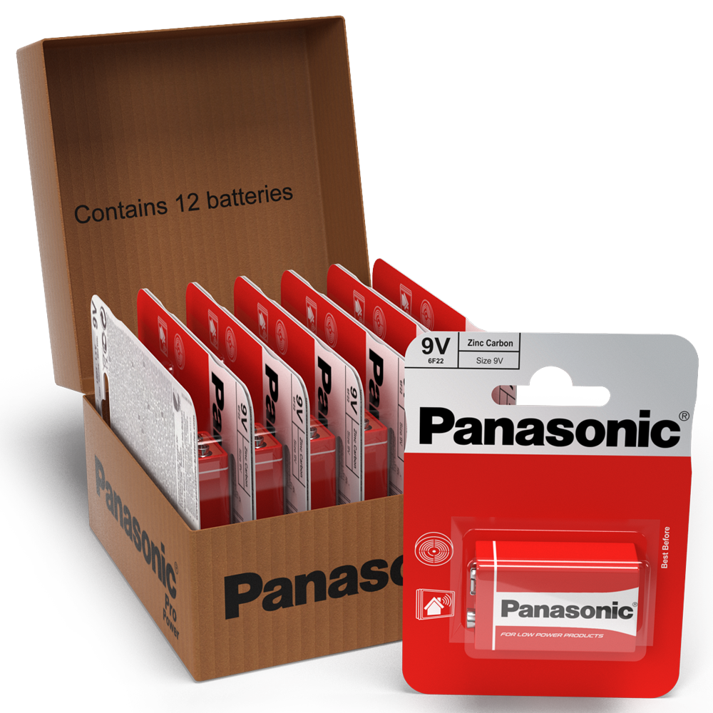 Panasonic Zinc 9V PP3 6LR61 Battery | 12 Pack