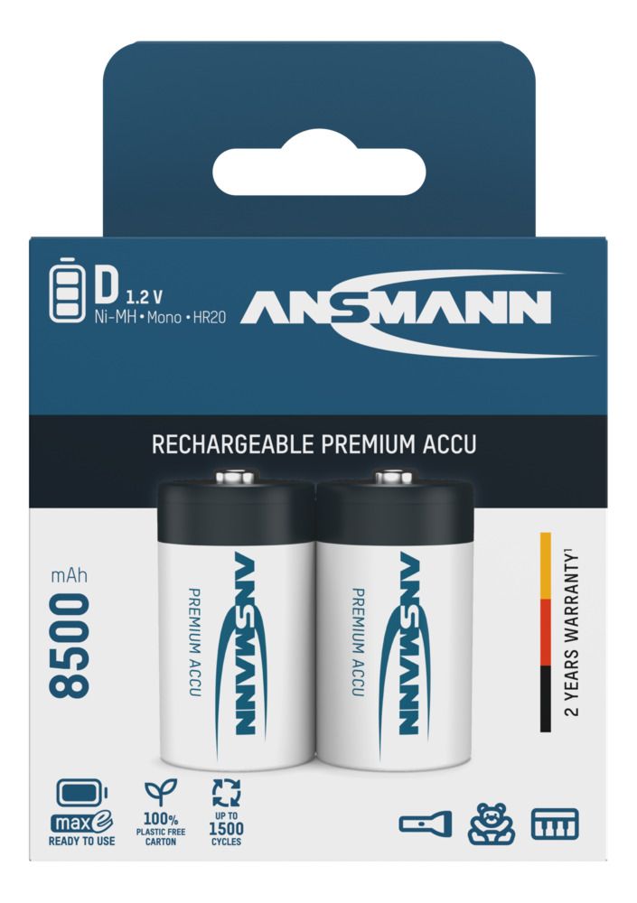 Ansmann Max-E D HR20 8500mAh Pre-Charged Rechargeable Batteries | 2 Pack