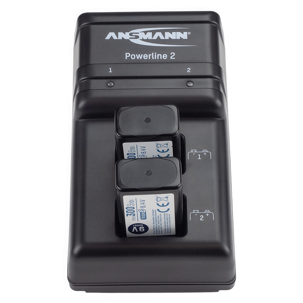 Ansmann Powerline 2 Charger with 2 x Ansmann 300mAh 9V Rechargeable Batteries