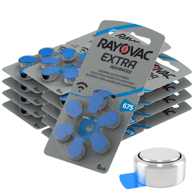Rayovac Extra Advanced Size 675 | Blue | Hearing Aid Batteries | 60 Pack