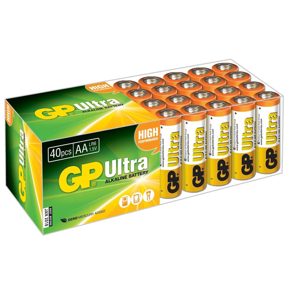 GP Ultra Alkaline AA LR6 Batteries | 40 Pack